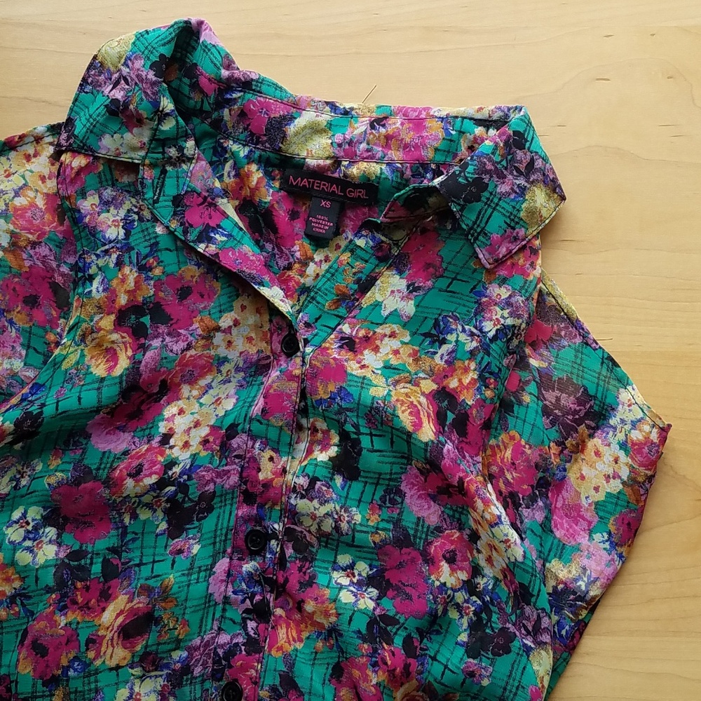 Teal+Pink Open Back Floral Tank